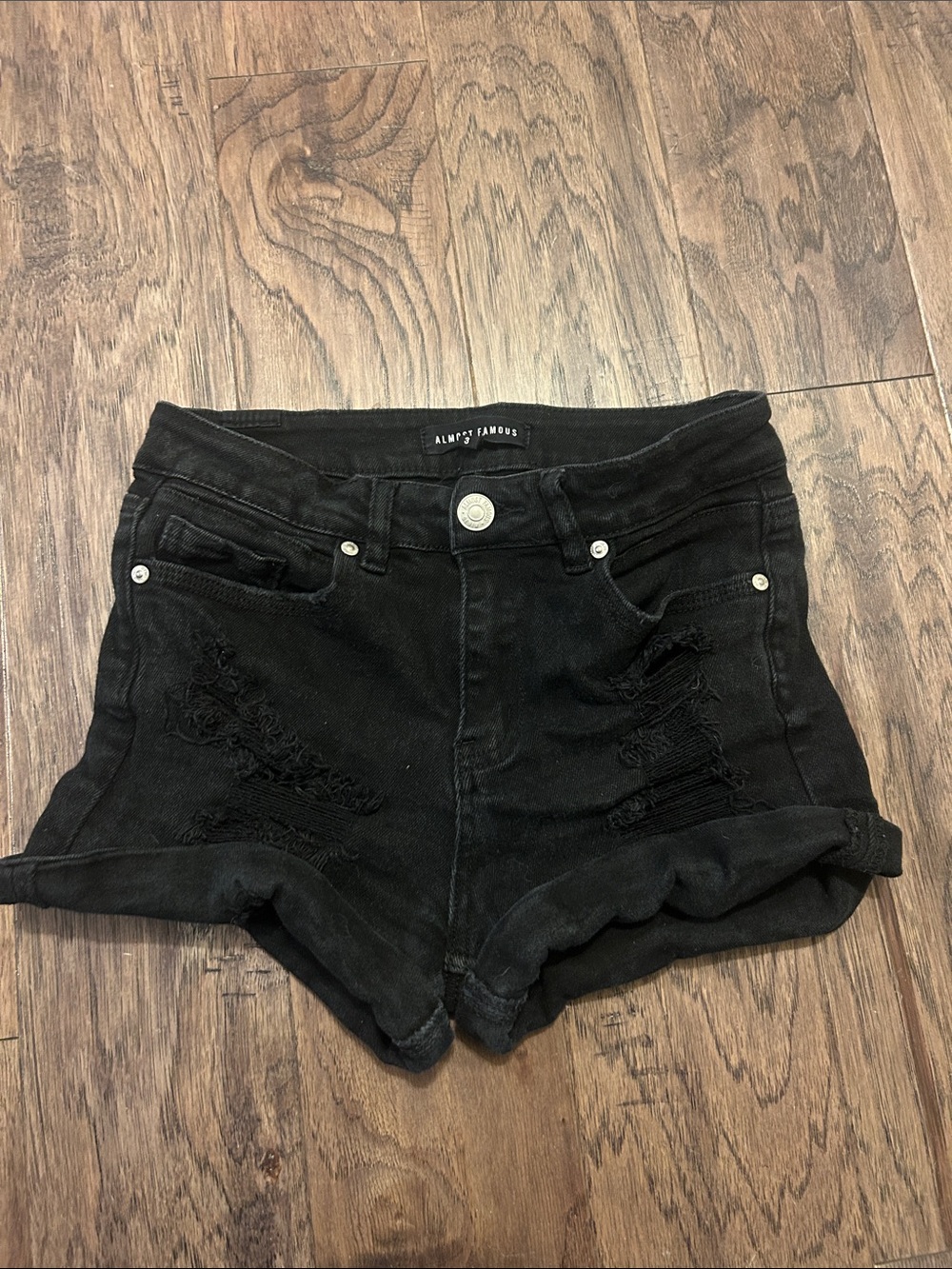 Almost Famous Black High-Rise Distressed Rolled Hem Shorts